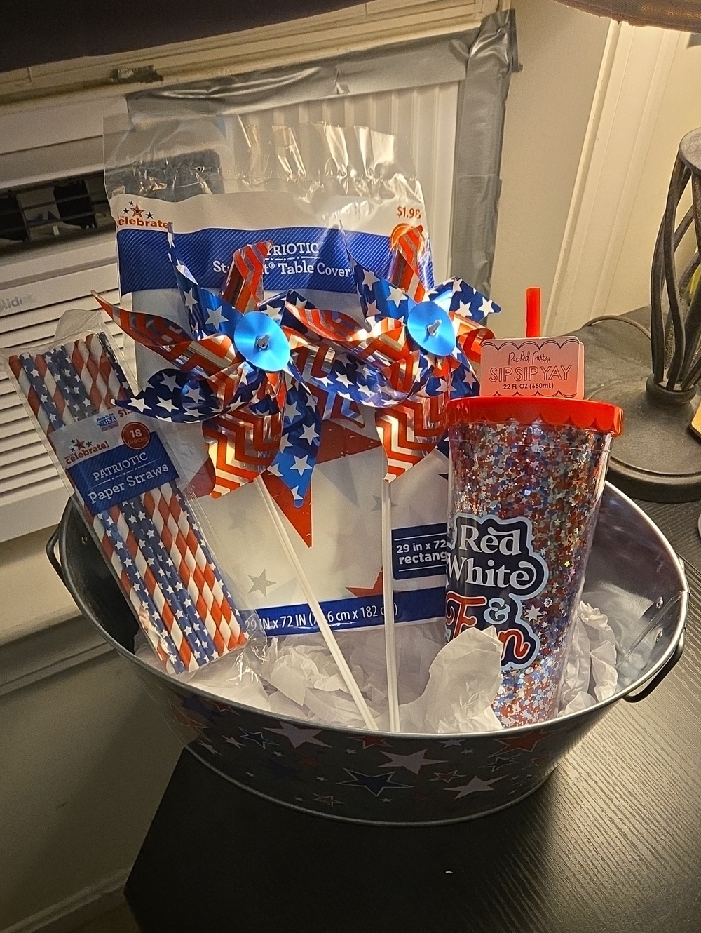Patriotic Red, White & Blue Star Tub Holiday Decor